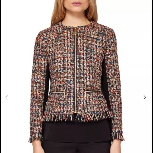 BNWT Ted Baker Frayed boucle zip jacket. Ted Baker size 5 Large. - Picture 2 of 7